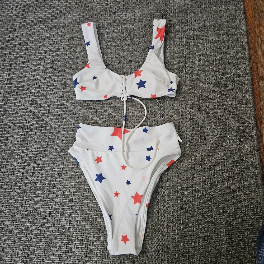 Aerie Fourth of July Red White Blue Bikini Swim Suit top size XS